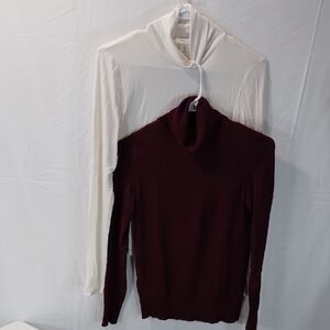 Ann Taylor Burgundy and White Turtleneck two blouses set